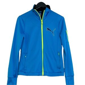 Women's Puma Sporty Bright Blue / Neon Yellow Front Zip Track Jacket - Small